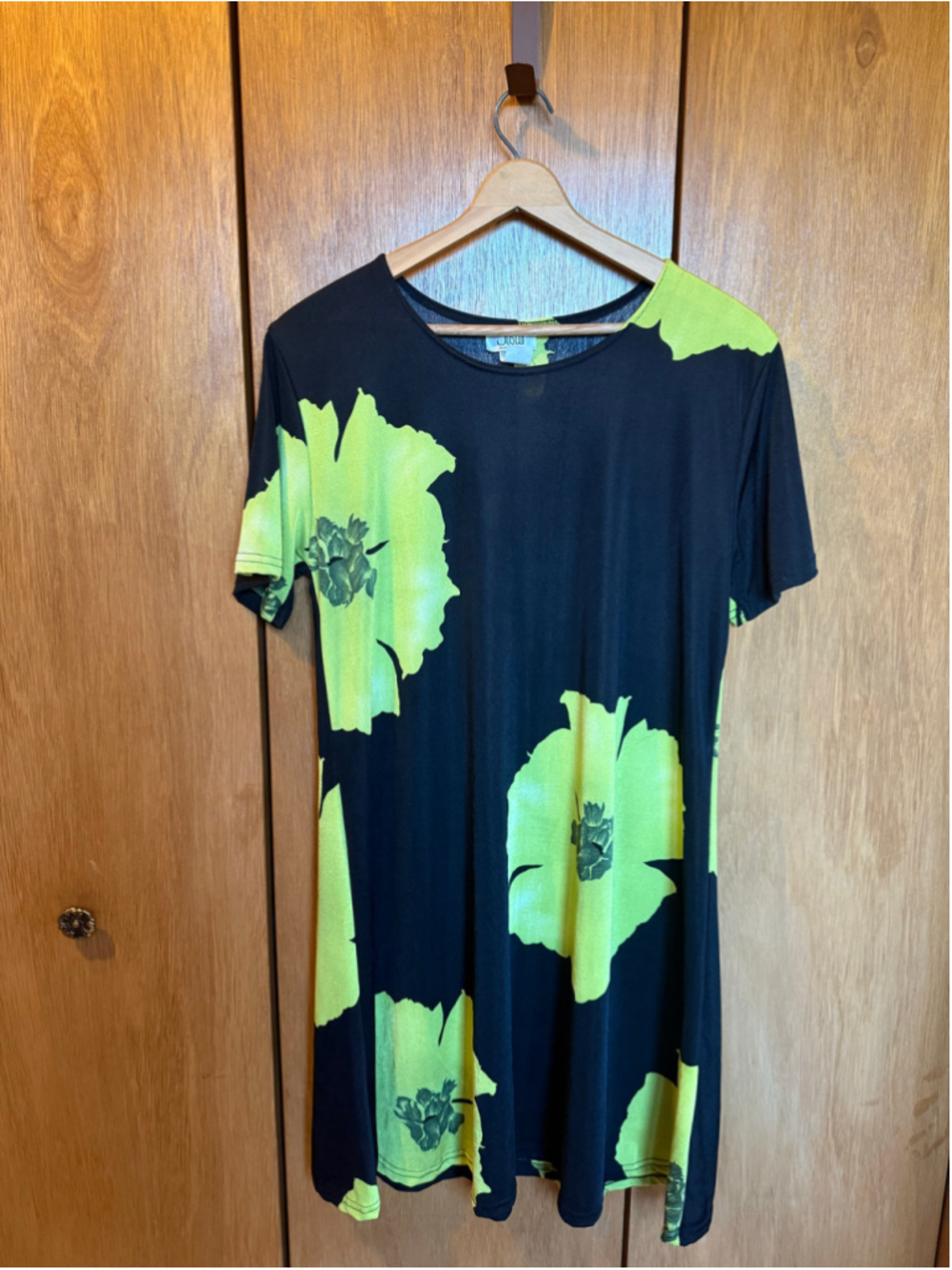 Vintage Women's Jostar Floral Midi Dress Size M Black Lime Green